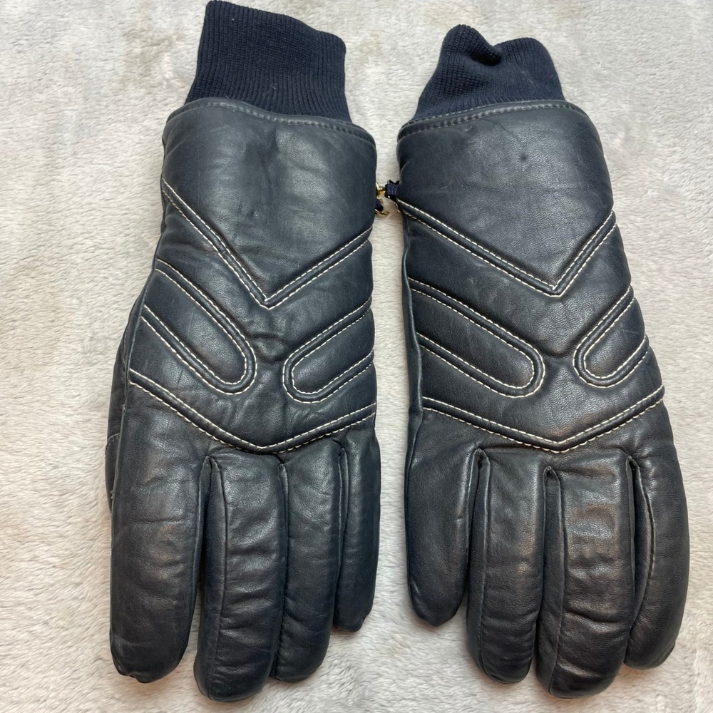 Vintage Grandoe Mens Leather Gloves Size Medium‎ Blue Quilted Winter Ski Sport